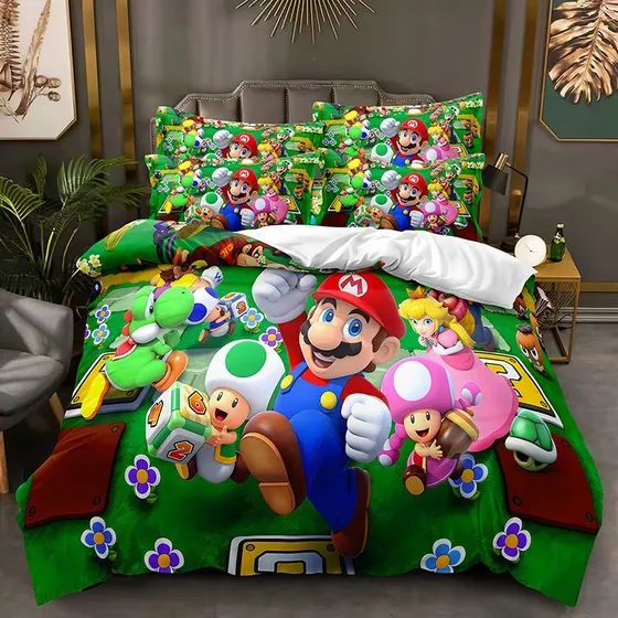 Juego De Ropa De Cama Doble Mario Bros & Princess Peach