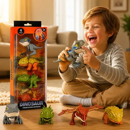 Kit 4 Dinossauros Morde Dedo Mini Miniatura Articulado Colecionável Baby Sensorial Brinquedo Educativo Infantil TEA TDAH T-Rex Velociraptor Presente Criança Menino Menina Jurássico Louis Riel Acustico