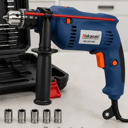 Furadeira Impacto 800w 13mm 220v Kit Maleta Nakasaki 220v