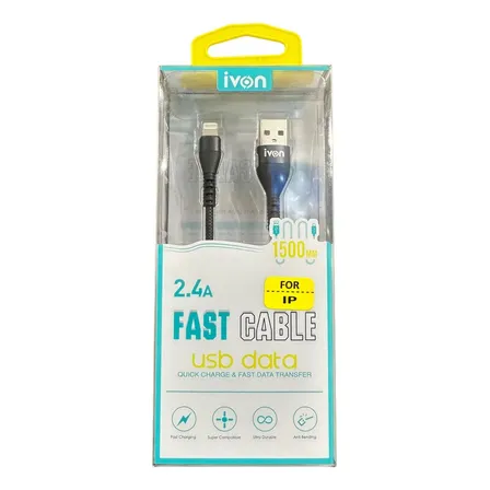 Cable Texturizado Para iPhone Carga Rapida 2.4 Amp Color Negro
