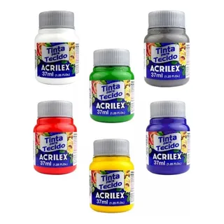 Kit C/ 6 Tintas De Tecido Tela Pintua Acrilex 37ml Kit C/ 6 Tintas De Tecido Tela Pintua Acrilex 37ml