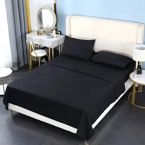 Juego Sábana 1.5 Plazas Poli Algodón 200 Hilo Colores Color Negro-bj | Cuotas sin interés