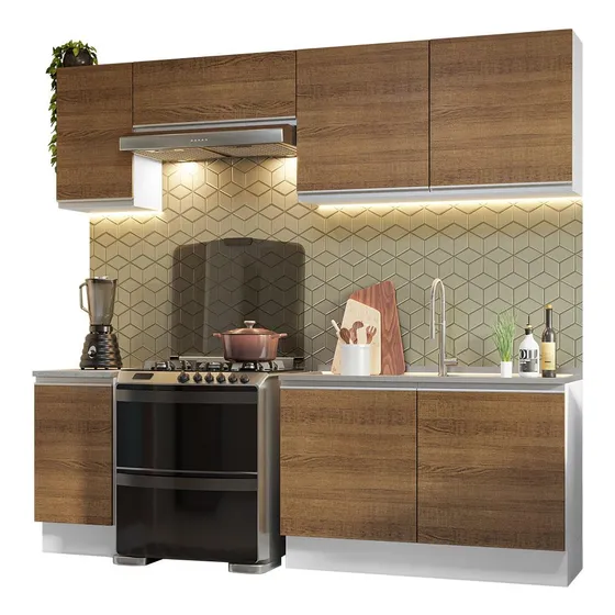 Cocina Integral Completa Modular Madesa Glamy 240cm Color Blanco/Marrón