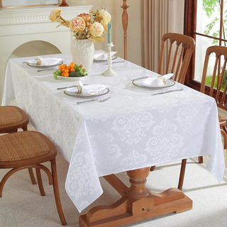 Mantel Rectangular Blanco Jacquard Floral Anti Derrames Lava Mantel Rectangular Blanco Jacquard Floral Anti Derrames Lava