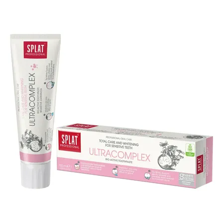 Pasta Dientes Splat Ultracomplex Sabor Menta, Blanqueadora / Whitening, 100ml, Sin Flúor, Sin Gluten, Vegana, con Hidroxiapatita, Sensibilidad y Encías, Premium
