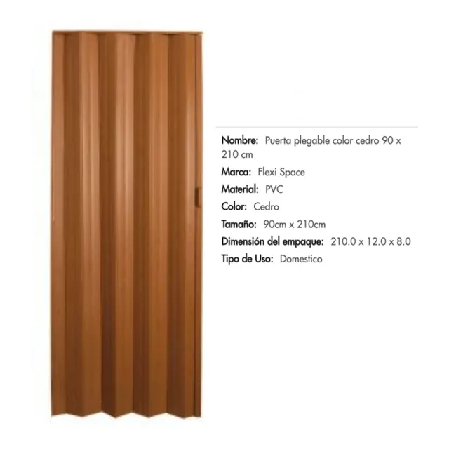 Puerta Plegable Color Cedro 90 X 210 Cm
