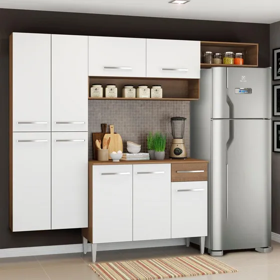 Cocina Integral Completa Modular Madesa Emilly Fit 229cm Color Blanco/Marrón