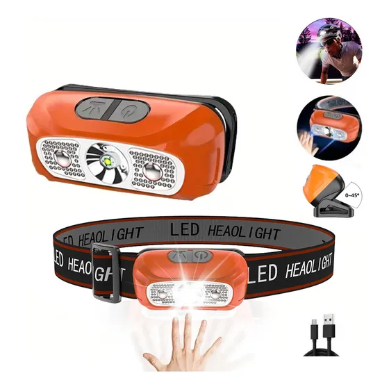 Lanterna Cabeça Headlight Recarregavel Sensor Prova D'água