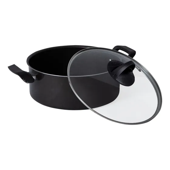 Panela Caçarola Avulsa Teflon C/ Tampa De Vidro Nº 22 Cor Preto