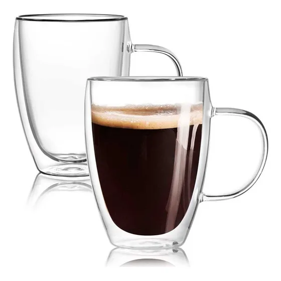 Caneca Xícara Dupla Vidro 350ml Café Chá Capuccino Kit C/2 Cor Azul-claro Liso