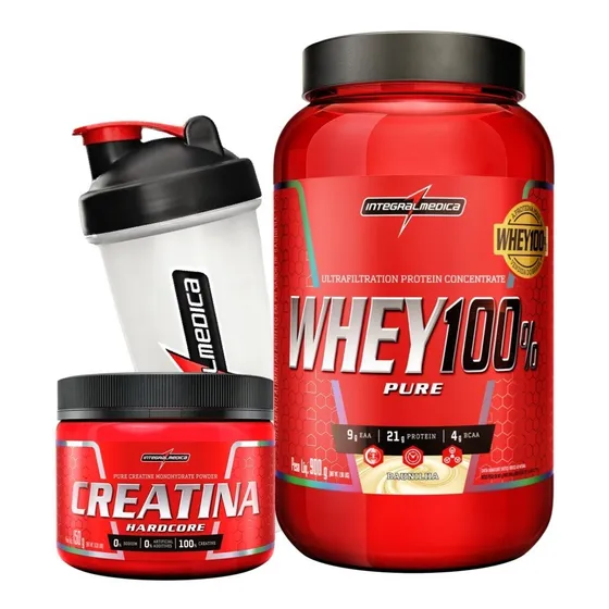 Combo Whey 100% Pure 900g Pote Creatina 150g Integral Médica