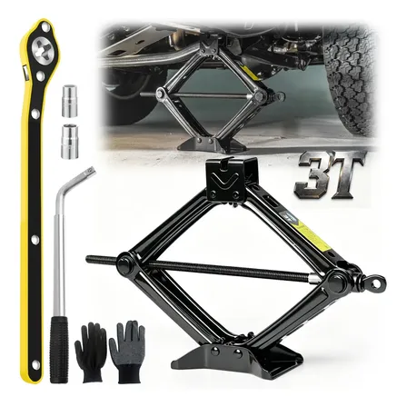 Macaco De Carro Tipo Tesoura 3 Toneladas Sanfona Kit Completo Com Chave De Roda, Soquetes, Luva E Alavanca Para Emergência E Troca De Pneus