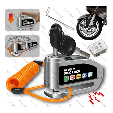 Candado Disco Motocicleta Alarma 110db Impermeable Ayla Home Antirrobo Plateado