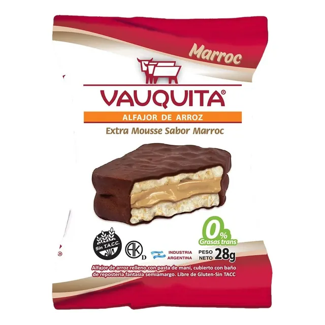Alfajor Arroz Vauquita Marroc Caja X 24u Apto Celiaco Kosher