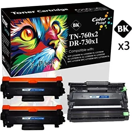 (2x Tn760 + 1x Dr730) Tn760 Tn760 Cartucho De Tóner Unidad D
