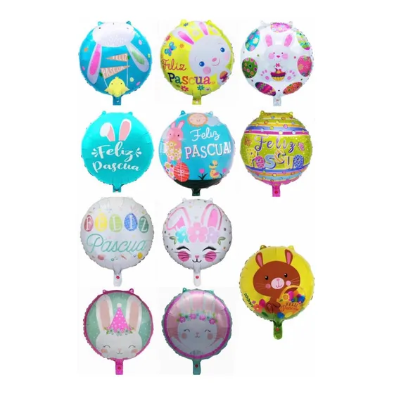 Pack 25 Globos Metálicos Pascua Conejitos 45cm Sin Varillas