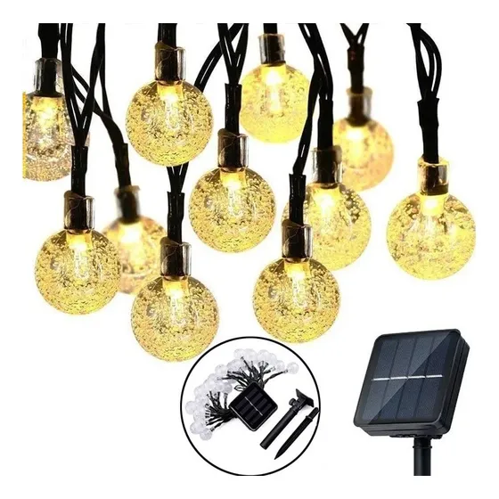 Lâmpada Luzes 50 Led Solar Corda 7 Metros Exterior Decoração