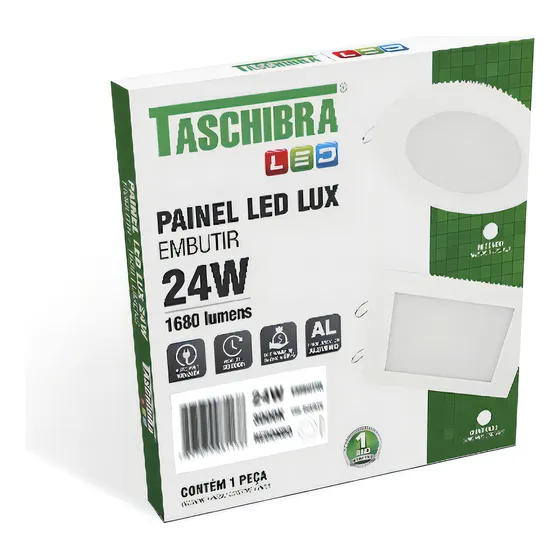 Painel De Embutir Slim Led Quadrado 24wc 6500k Taschibra Estrutura Branco 127/220V