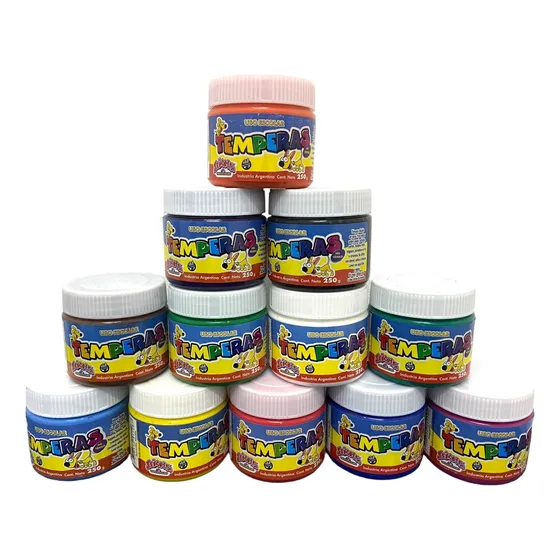 12 Potes De Tempera De Colores Señorita Sta X 250grs C/u