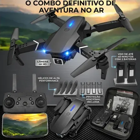 Mini Drone E88 Pro Dobrável Com Câmera Hd E 2 Baterias Preto Preto
