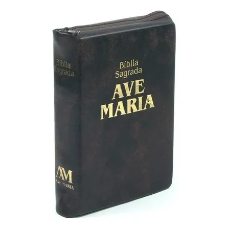 Bíblia Sagrada Com Zíper Tamanho Médio Marrom Ave Maria