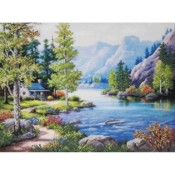 Beadpoint Kit Cuenta Paisaje Montaña Lago Bordado Verano