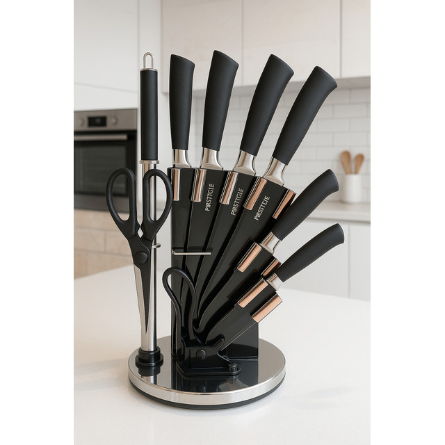 Jogo De Facas 9pç Aço Inox Com Suporte Em Acrílico Jogo De Facas 9pç Aço Inox Com Suporte Em Acrílico