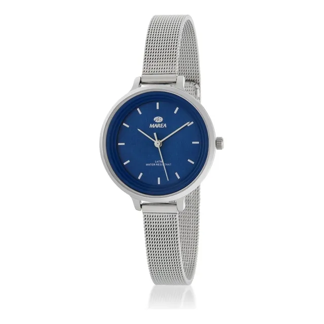 Reloj Marea B4119807 Correa Plateado Bisel Plateado Fondo Azul Marino