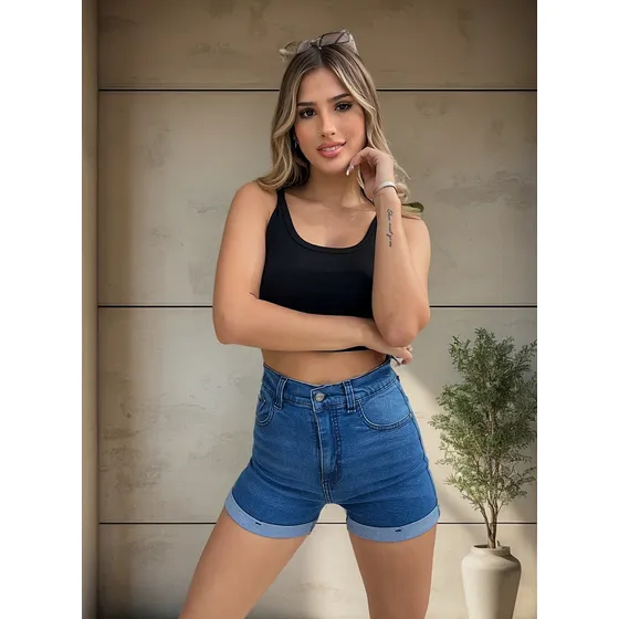 Short Jean Mujer Elastizado Tiro Alto Azul - Dalma Liscki
