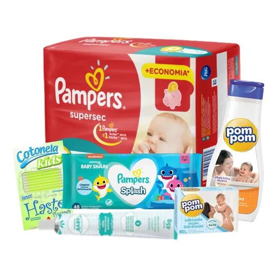 Kit Chá De Bebe Fraldas Lenços Umedecidos Shampoo E Sabonete
