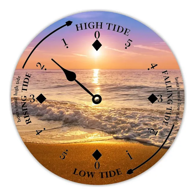 Reloj Pared Marea Luna Puesta Sol Hora Oceano Madera Costera