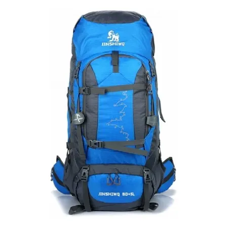Mochila Camping 80+5 Trekking Senderismo Impermeable Barras Color Celeste