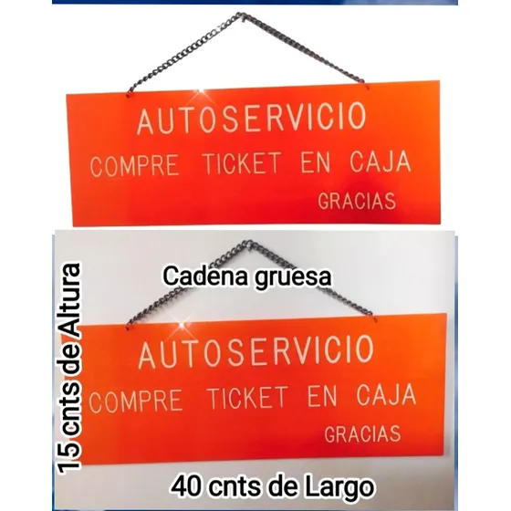 Avisó En Acrílico Para Restaurant Ect 40x15 Con Cadena Nuevo