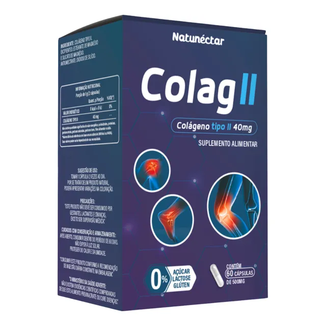 Colágeno Tipo 2 Suplemento Em 60 Capsulas 40mg Puro Natural Sabor Colágeno Tipo 2 40mg
