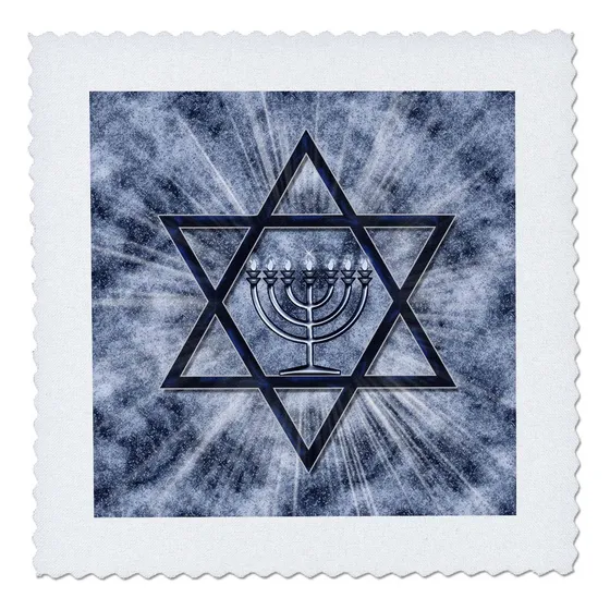 Hanukkah Menorah Estrella David Azul Colcha Cuadrada In