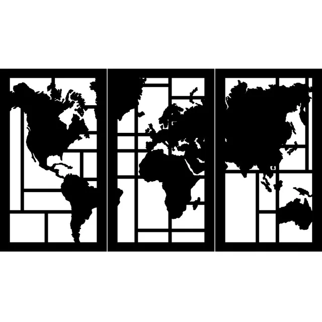 Triptico Cuadro Mapa Del Mundo Madera Calada Mdf 