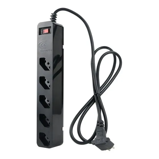 Filtro De Linha Energia 5 Tomadas Protetor Elétrico Cabo 1 Metro cor Preto 127V/220V