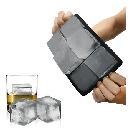 Forma De Silicone Gelo Cubo Grande 6 Cubos Drink Whisky Preto