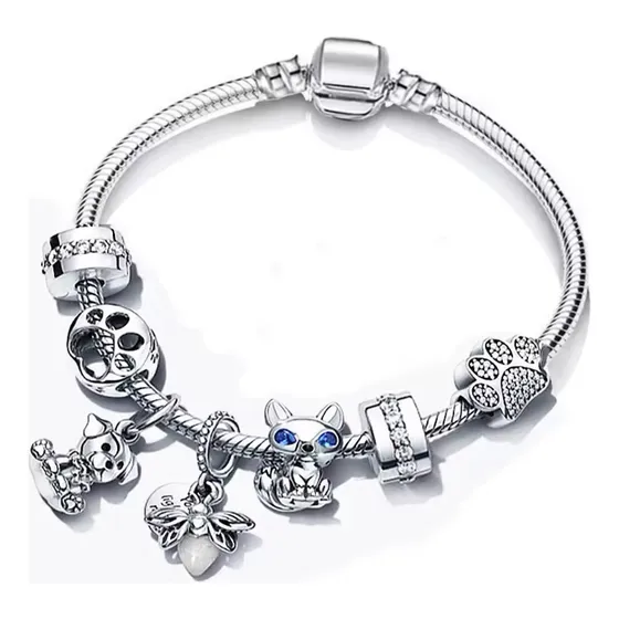 Pulsera Brazatete Gielgy Compatible Pandor Con 6 Charms Luz Plateado 20.32 Cm 18 Cm
