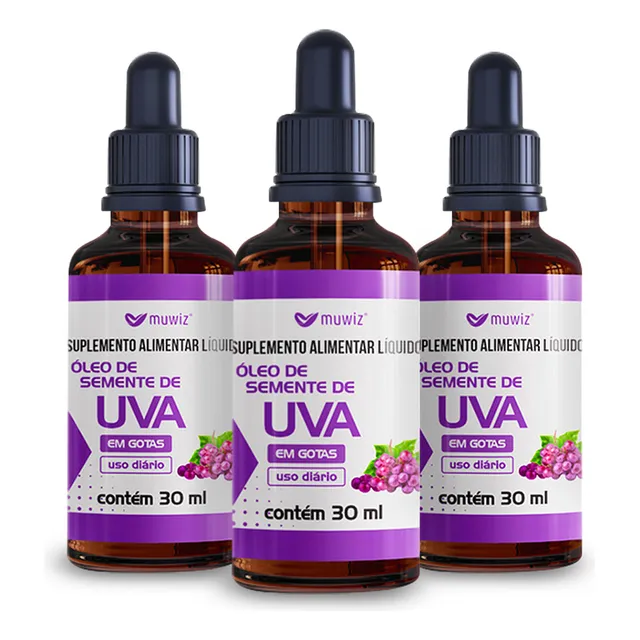 3 - Resveratrol Óleo De Semente De Uva 30ml Em Gotas - Muwiz