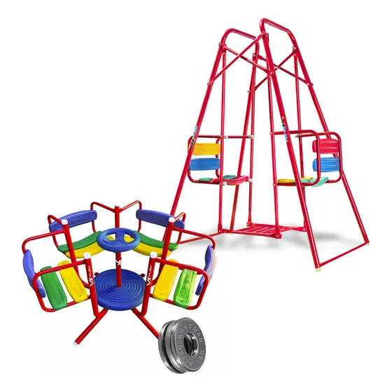 Calesita Infantil + Hamaca Gemela Combo Est Caño Reforzado!! Color Rojo