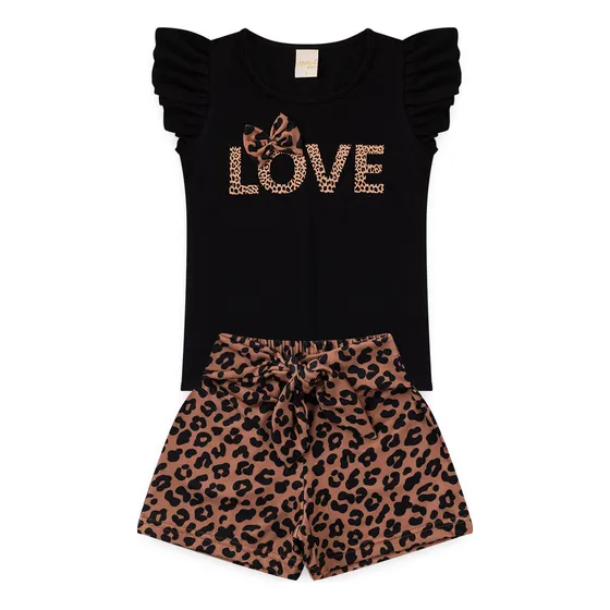 Conjunto Curto Menina Blusa E Shorts Oncinha