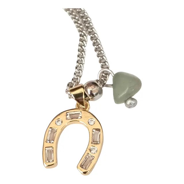 Dije Herradura Acero Circones + Aventurina Verde + Cadena