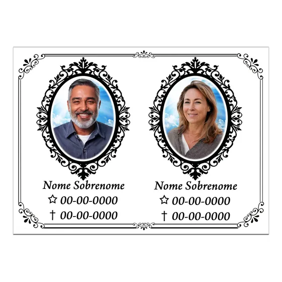 Placa Porcelana 18x24 Foto Casal Lápide Cemitério Finados