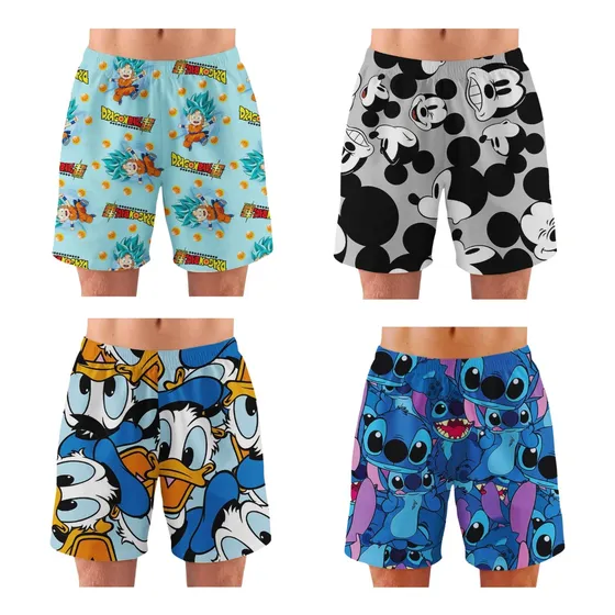 4 Samba Canção Roupa De Dormir Short Masculino Personagem