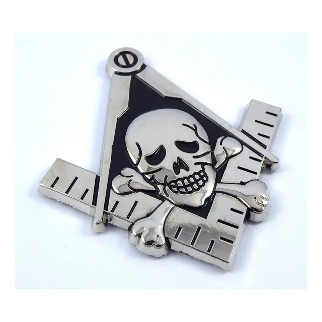 Emblema Mason Masonic Auto Con Calavera Cromada Negra 3 Meta