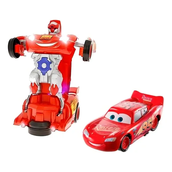 Carrinho Relâmpago Mcqueen Carros Transforma Robô Luz Som Cor Vermelho