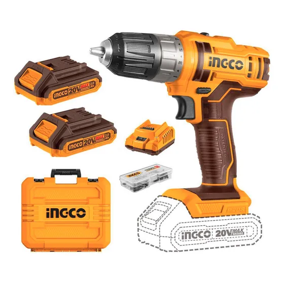 Atornillador Inalámbrico Ingco 20v 10mm, Doble Batería Litio