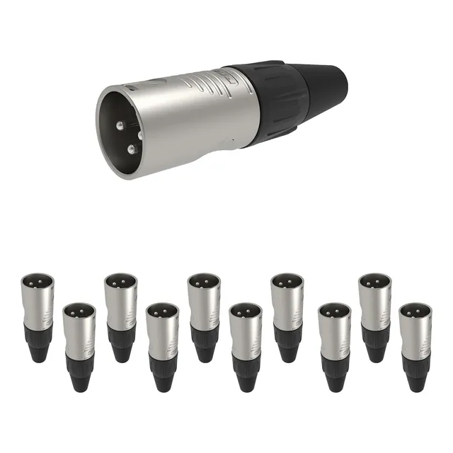 Paq. 10 Pzas. De Plug Xlr Macho 3 Pines En Niquel Rean Rc3m(