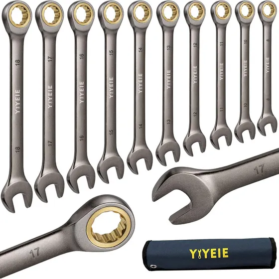 Kit De Herramientas Mecanicas Llaves Combinadas De Matraca Metric 10pc Yiyeie Y0008 Plateado